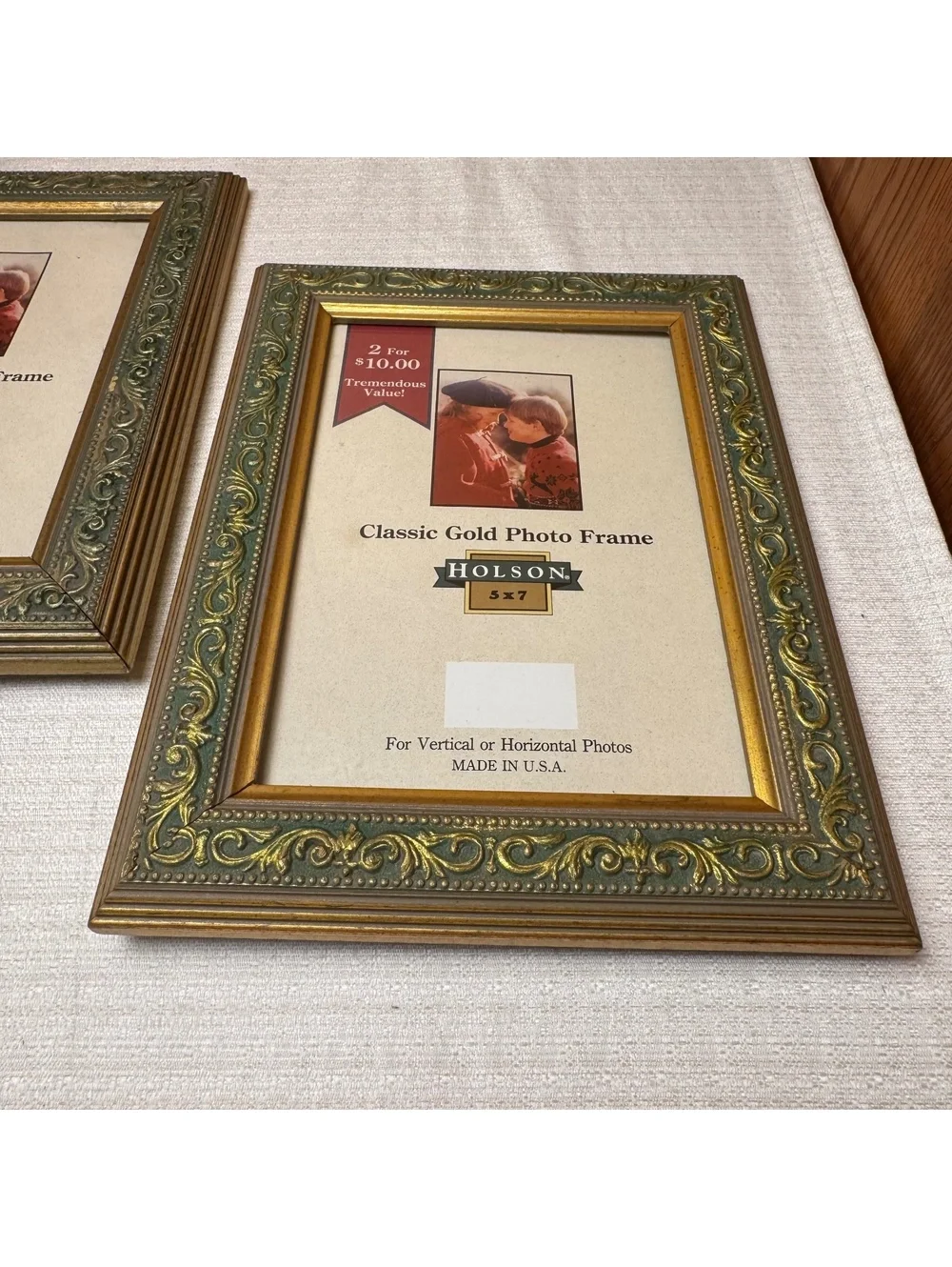 Vintage Holson Green & Gold 5x7 Picture Frames Set of 2 Ornate Made in USA